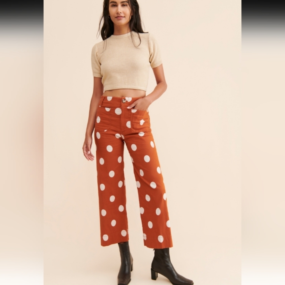 Anthropologie Brown Polka Dot Wide Leg Pants